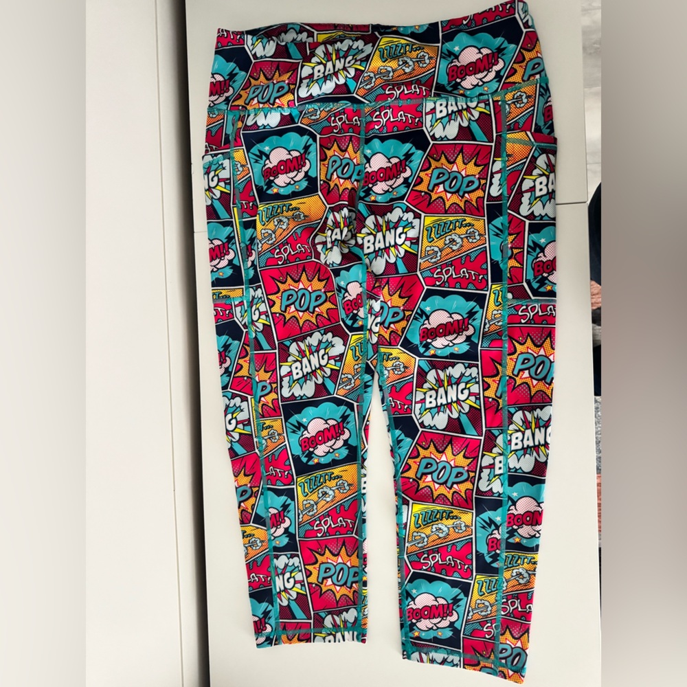 Constantly Varied Gear Women's Comic Pop Art Leggings - Teal, Red, Yellow, Black